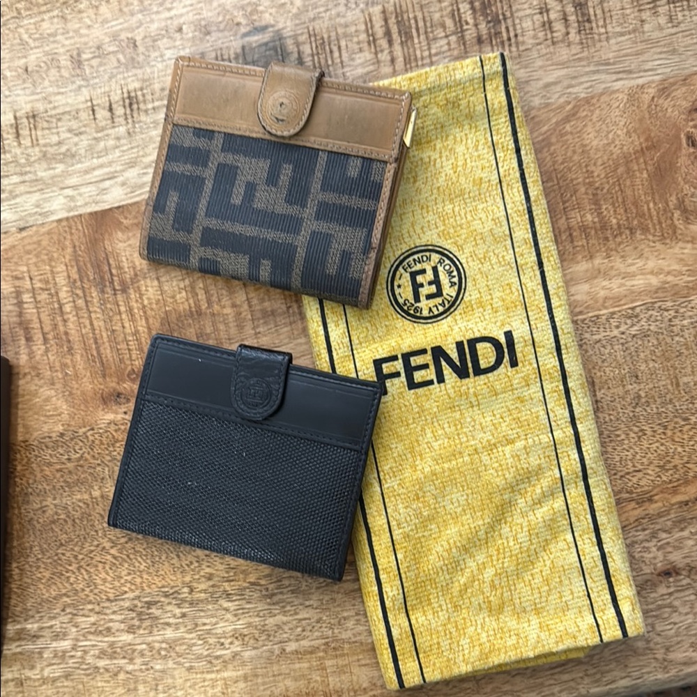 Fendi Black and Brown Leather Card Holders